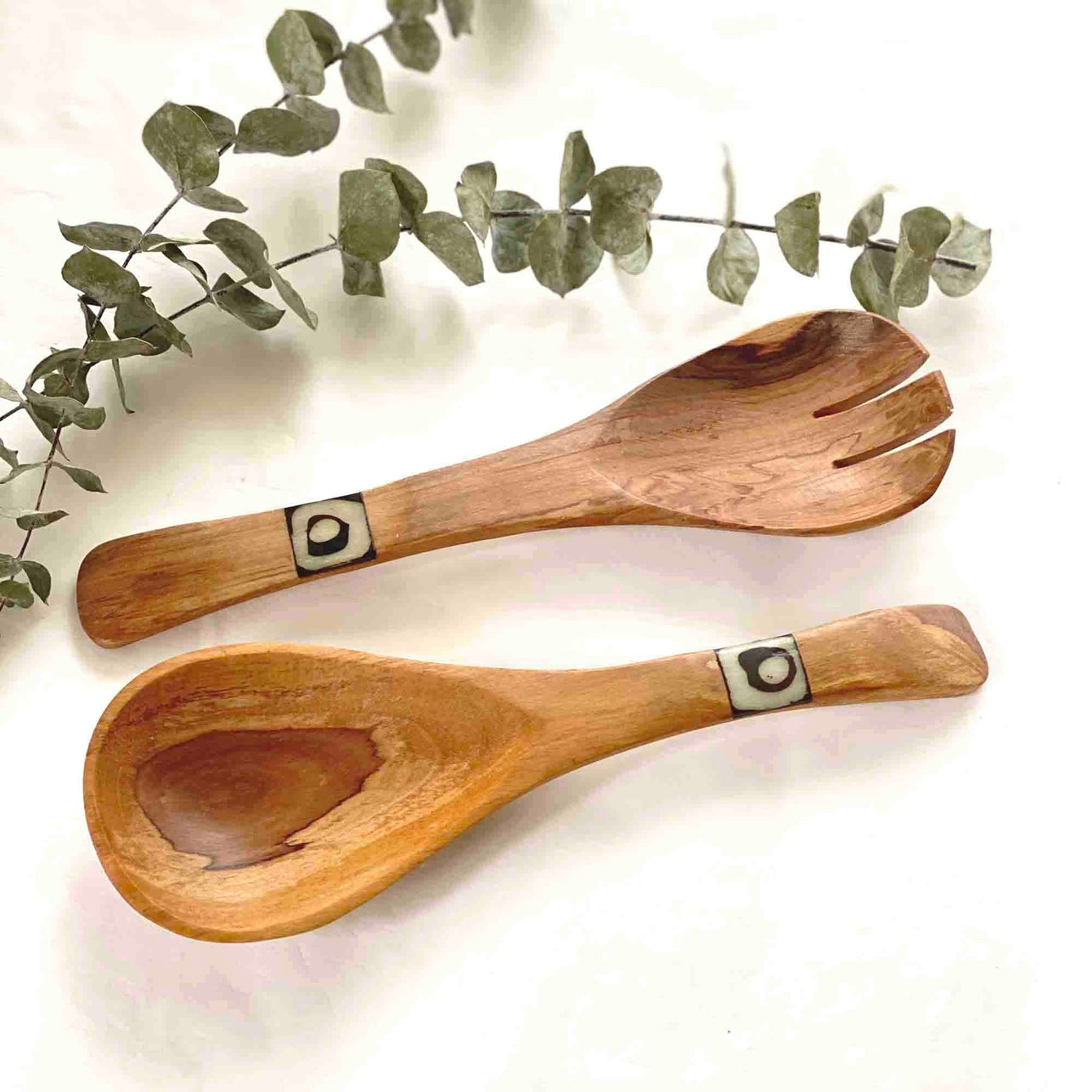 Olive Wood Serving Set - Small with Batik Inlay