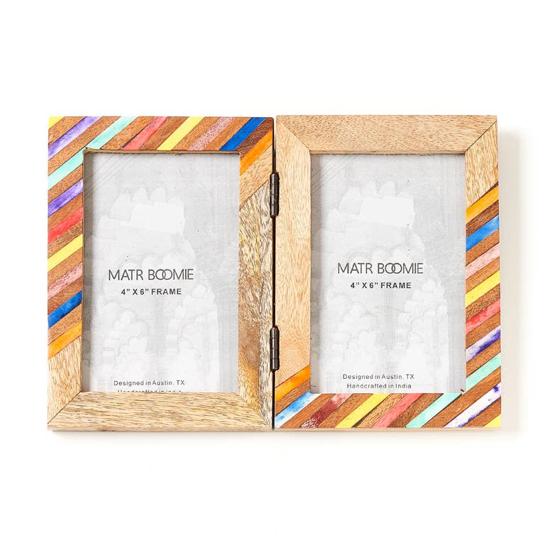 Banka Mundi 4x6 Multicolor Double Picture Frame - Bone, Wood