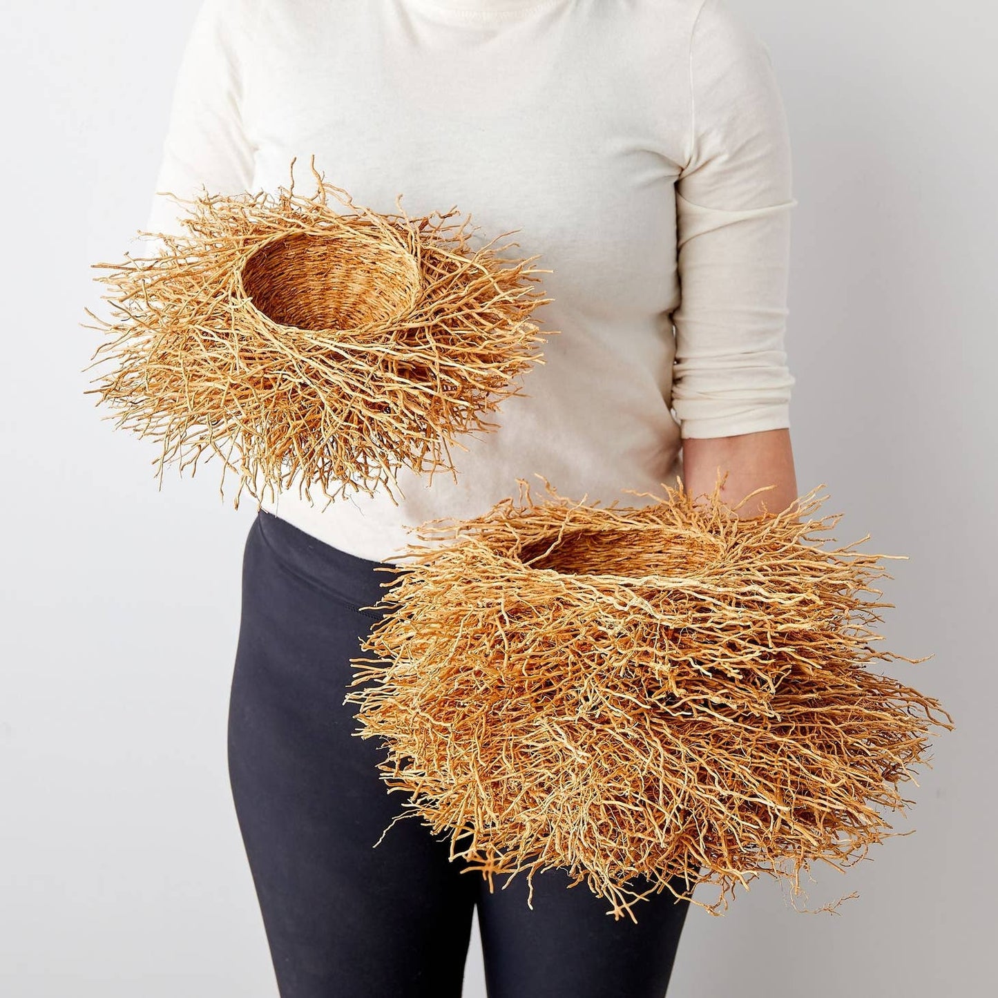 African Modern Boho Woven Wall Art: Vetiver Baskets