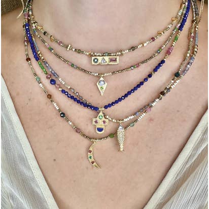 Vermeil Gemstone Charm Necklace with Tanzanite & Tourmaline