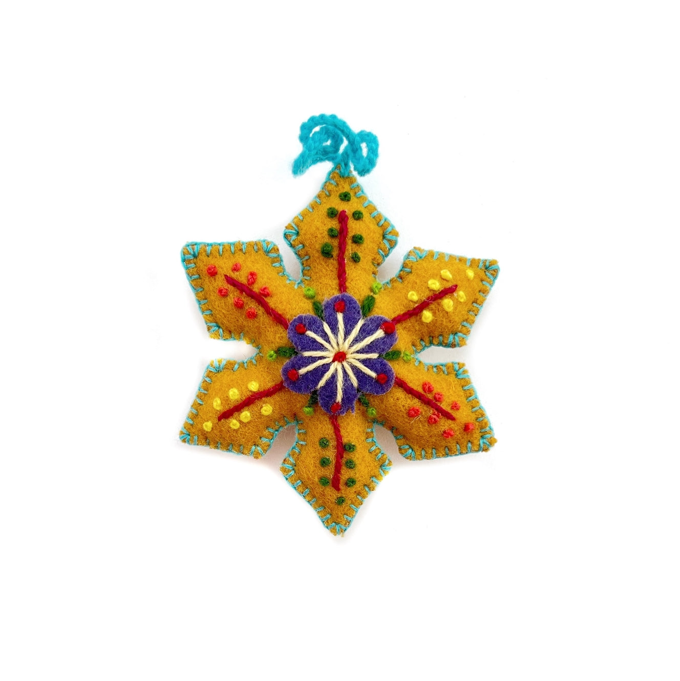 Colorful Embroidered Pointed Snowflake Christmas Ornament