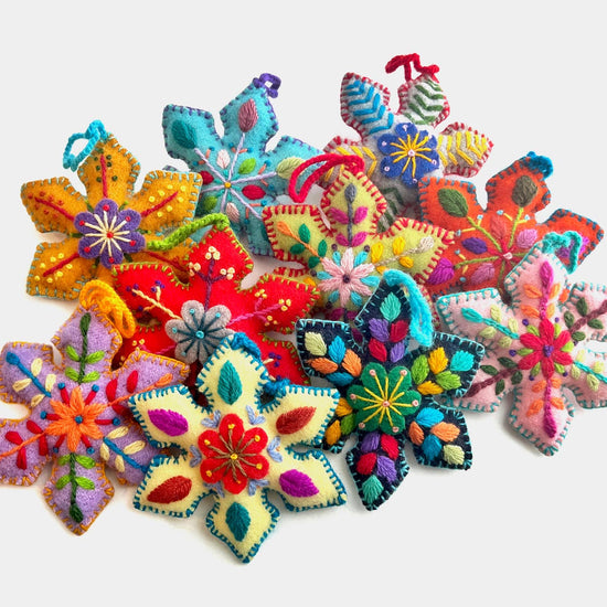 Colorful Embroidered Pointed Snowflake Christmas Ornament