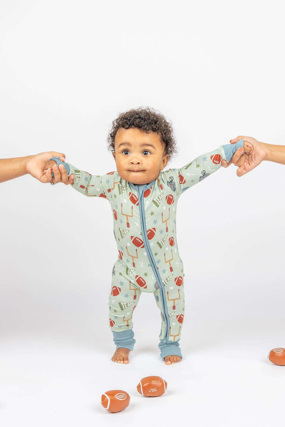 Football Game Day Green Bamboo Convertible Baby Pajamas