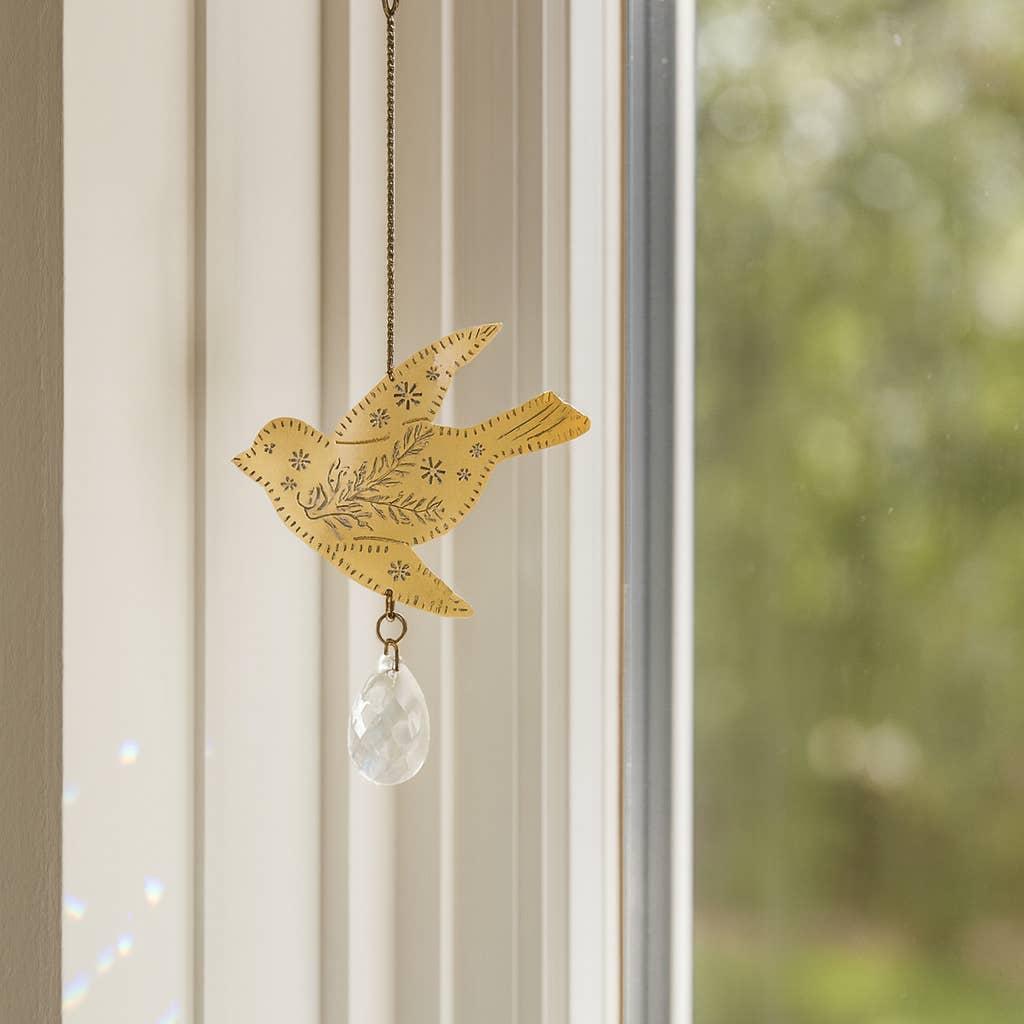 Surya Bird Engraved Brass Suncatcher