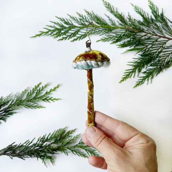 Glitter Mushroom Ornament - Bronze Velvet