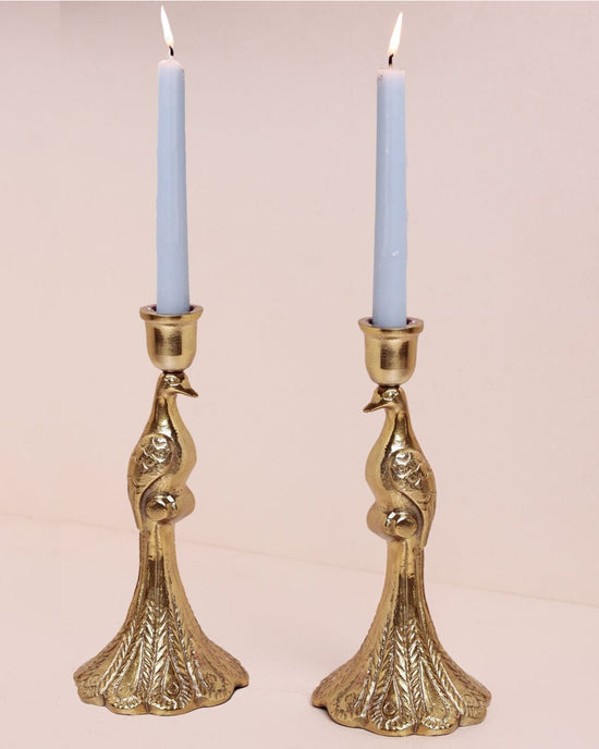Peacock Metal Candle Holders - Set of 2