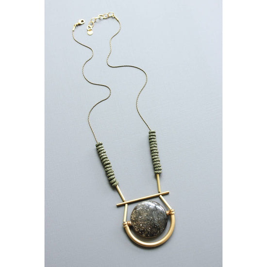 Black and Moss Geometric Pendant Necklace