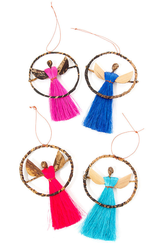Colorful Sisal & Banana Fiber Halo Angel Ornaments