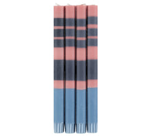 Load image into Gallery viewer, Striped Old Rose, Indigo &amp; Pompadour Dinner Candles, Gift Box Of 4
