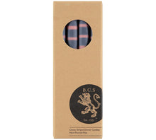 Load image into Gallery viewer, Striped Old Rose, Indigo &amp; Pompadour Dinner Candles, Gift Box Of 4
