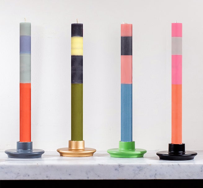 Striped Opaline, Pompadour & Rust Eco Dinner Candles, Gift Box Of 4