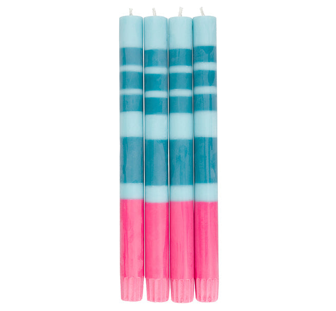 Striped Neyron, Powder & Patrol Dinner Candles, Gift Box Of 4