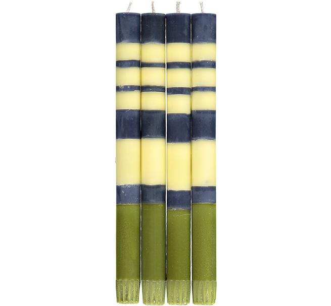 Striped Olive, Indigo & Jasmine Eco Dinner Taper, Gift Box Of 4