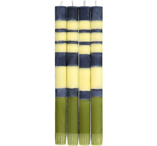 Striped Olive, Indigo & Jasmine Eco Dinner Taper, Gift Box Of 4