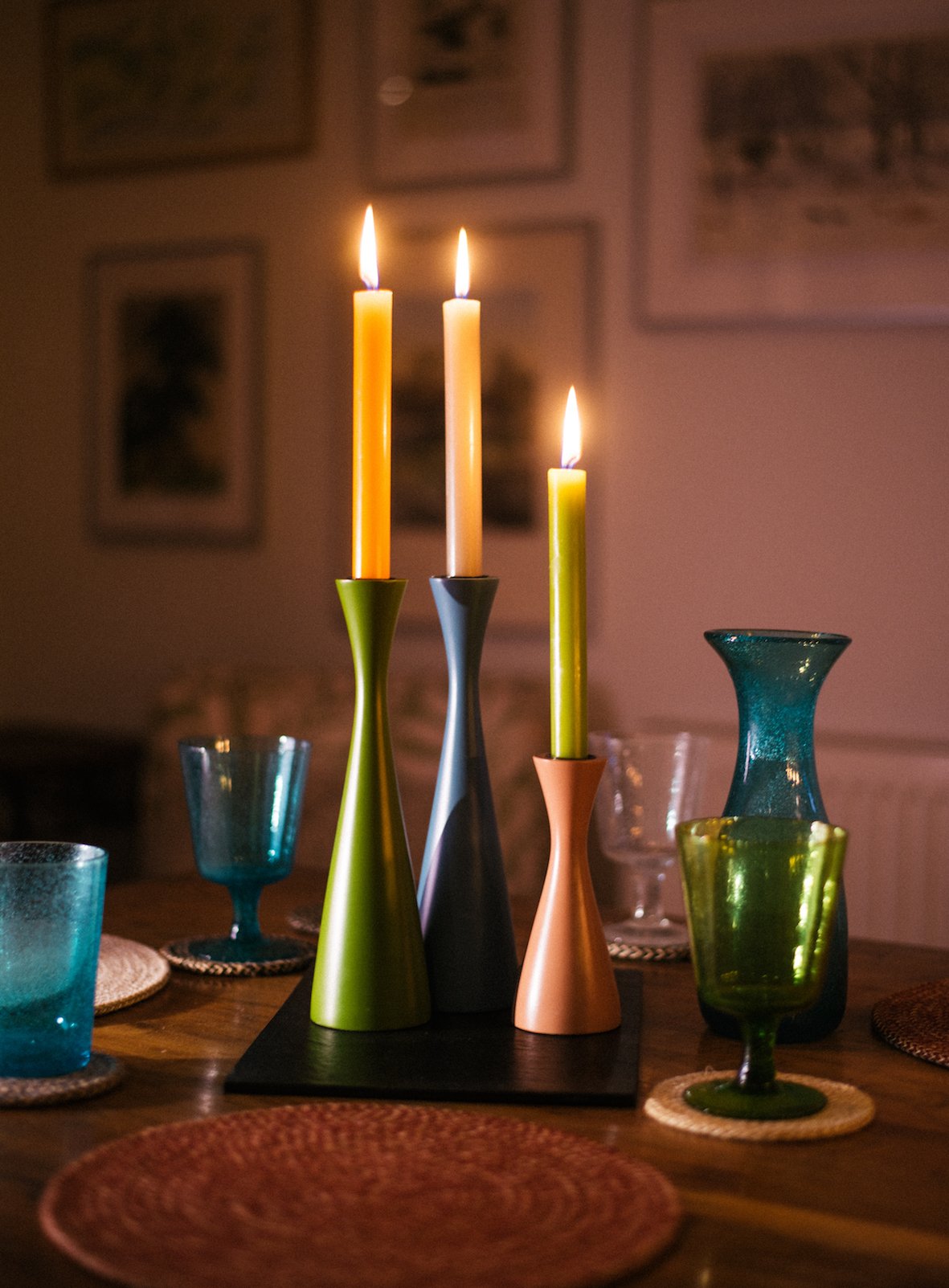 Tall Gold Wooden Candle Holder