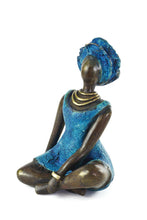 Load image into Gallery viewer, La Femme en Bleu Burkina Bronze Sculpture
