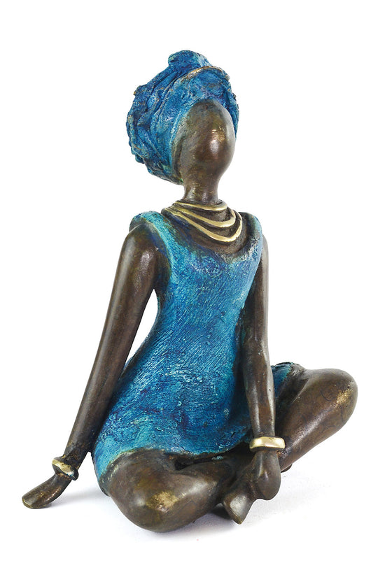 La Femme en Bleu Burkina Bronze Sculpture