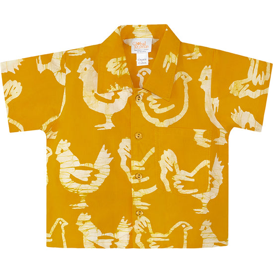 Button Down Shirt: Chickens – Gold-Organic