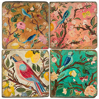 Chinoiserie Birds - Tumbled Marble Coasters