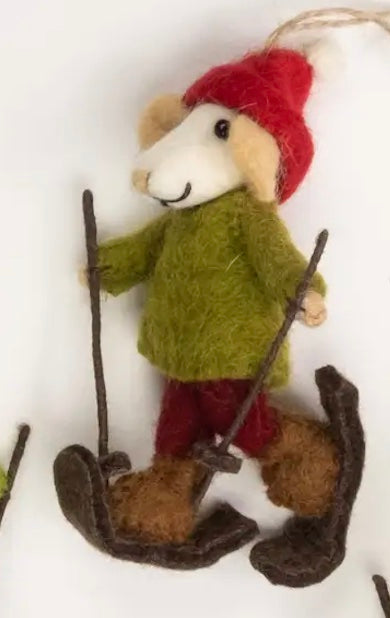 Skiing Mice Felt Ornaments