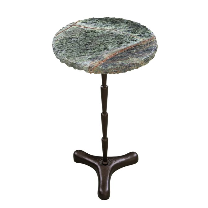 Breton 15" Accent Table with Green Bidasar Marble and Iron