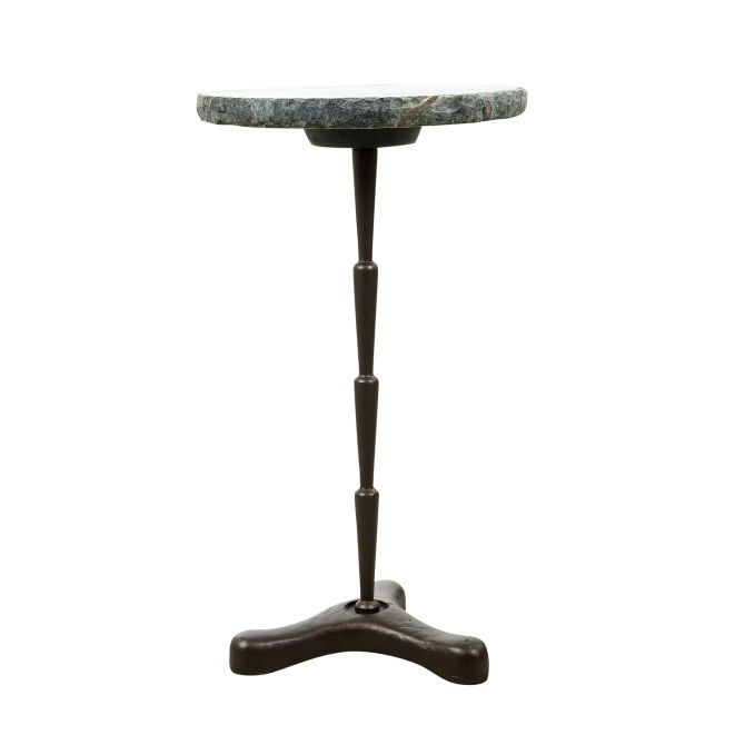 Breton 15" Accent Table with Green Bidasar Marble and Iron