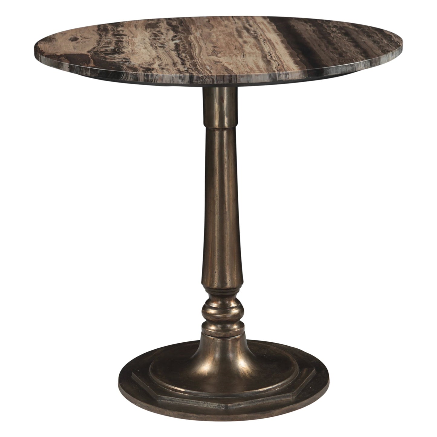 Bowery 36" Gathering Table with Cappuccino Marble and Antique Gold Hexagon Base