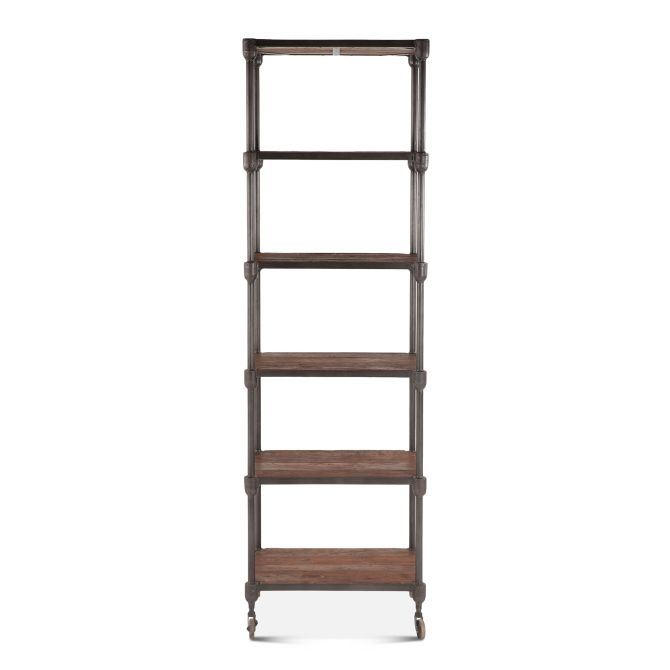 Industrial Teak 80" Wheeled Bookshelf in Natural Reclaimed Wood