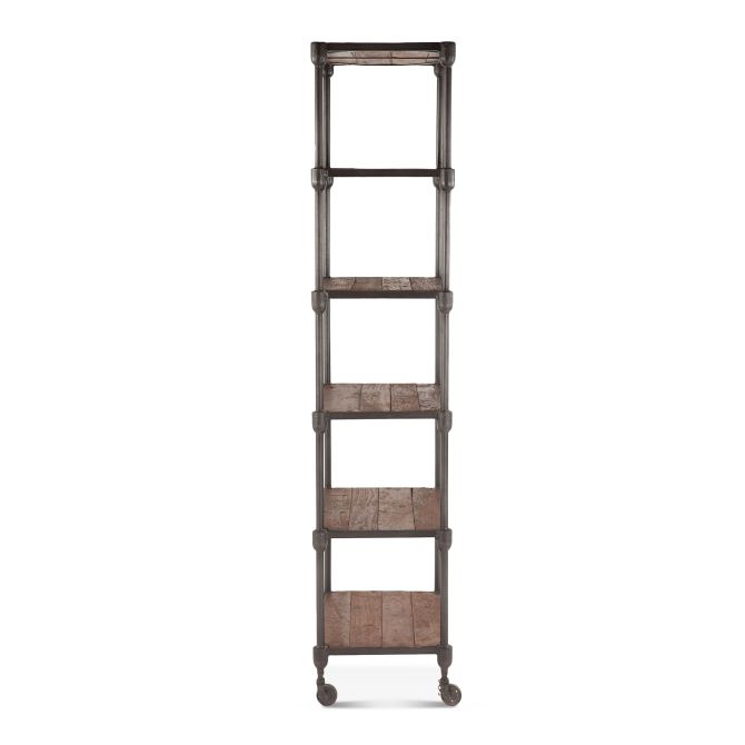 Industrial Teak 80" Wheeled Bookshelf in Natural Reclaimed Wood