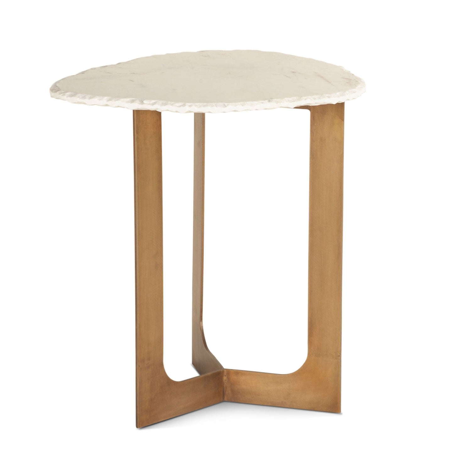 Reno 24" Side Table in White Marble and Antique Brass Base