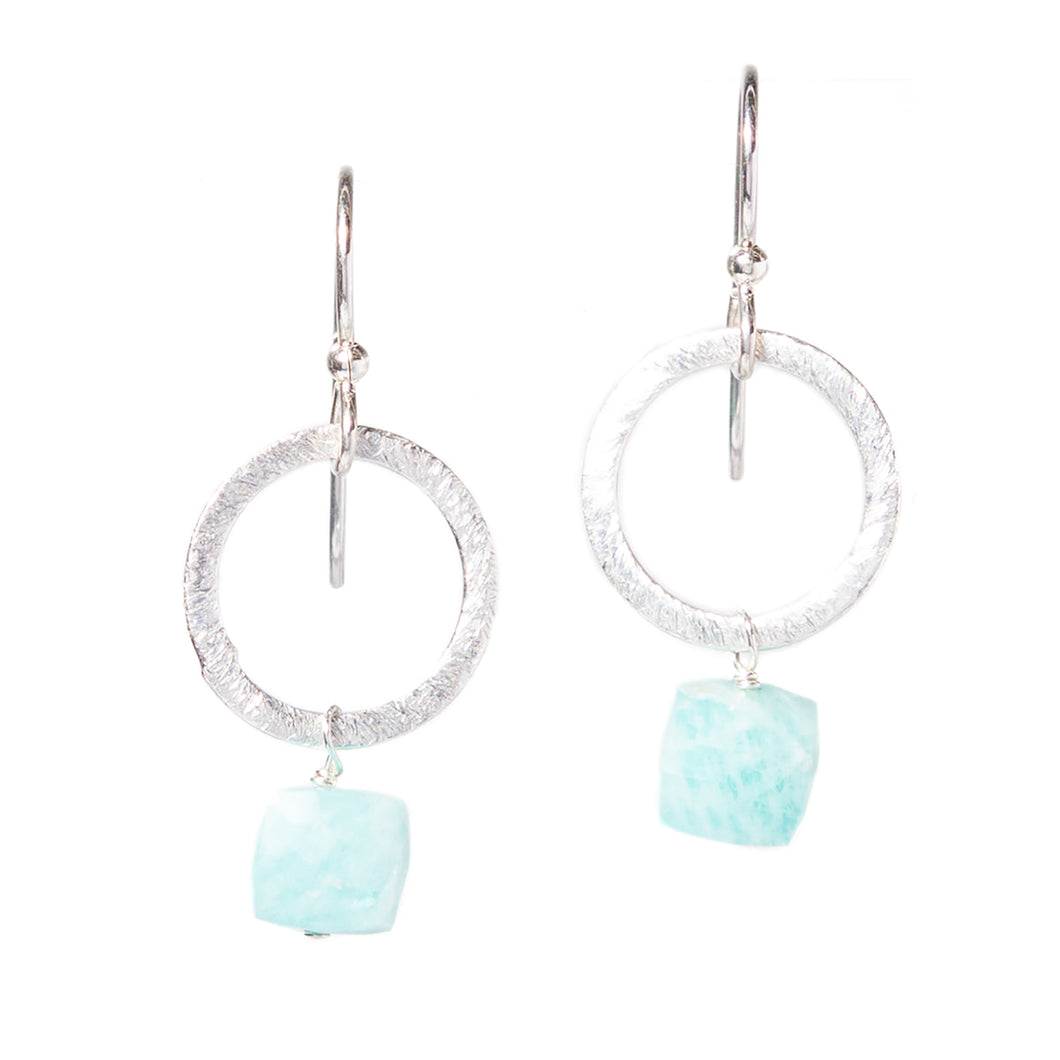 Silver Circle Gemstone Earrings