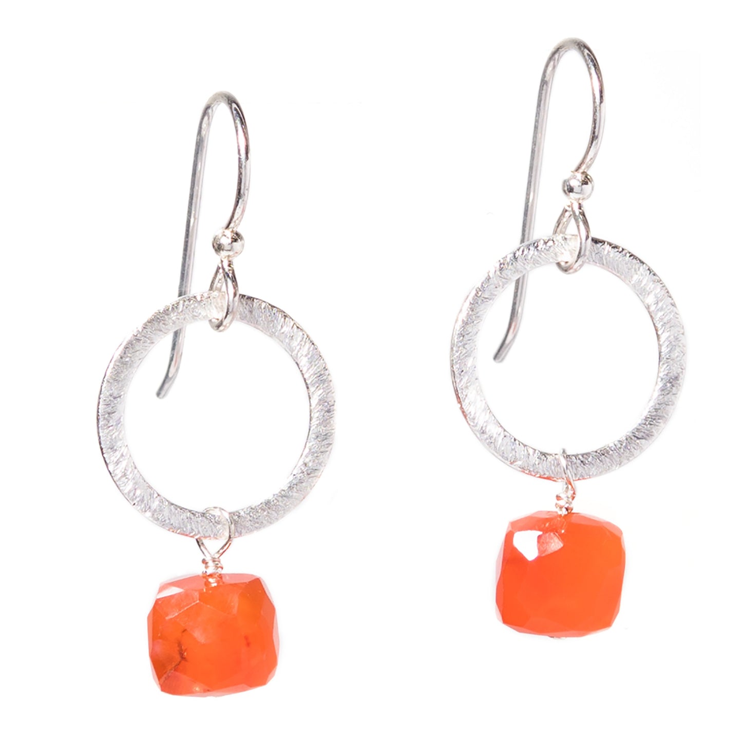 Silver Circle Gemstone Earrings