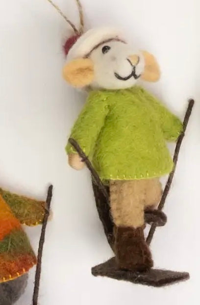 Skiing Mice Felt Ornaments