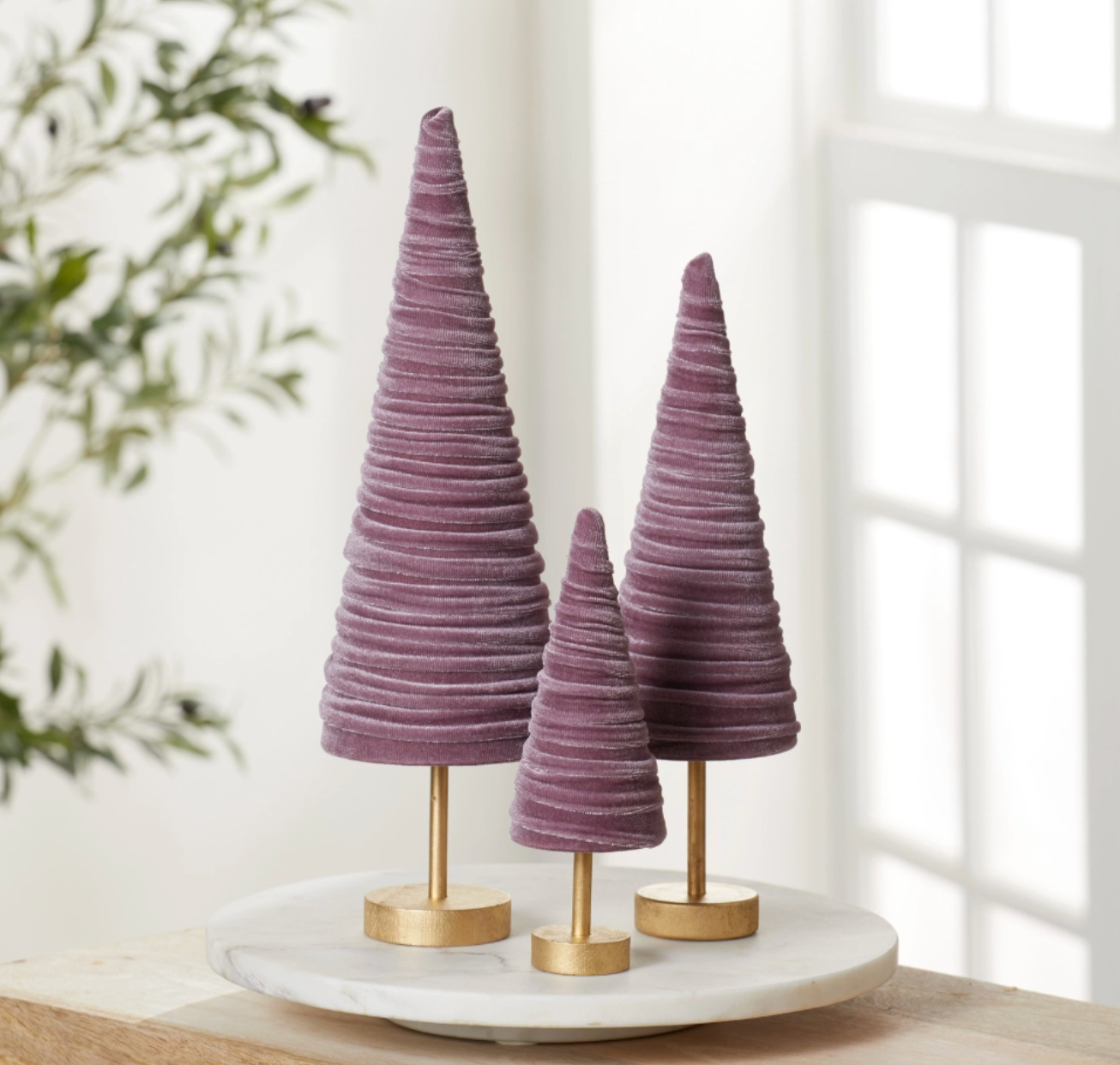 Velvet Pedestal Trees – Set of 3