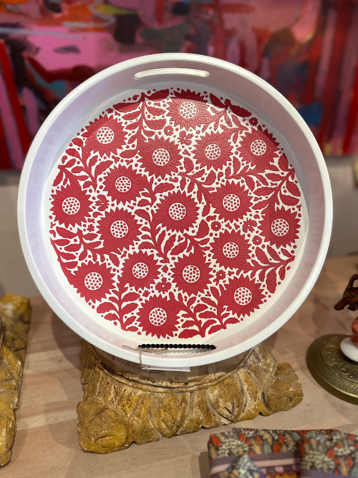 Round Serving Tray - Pink and White