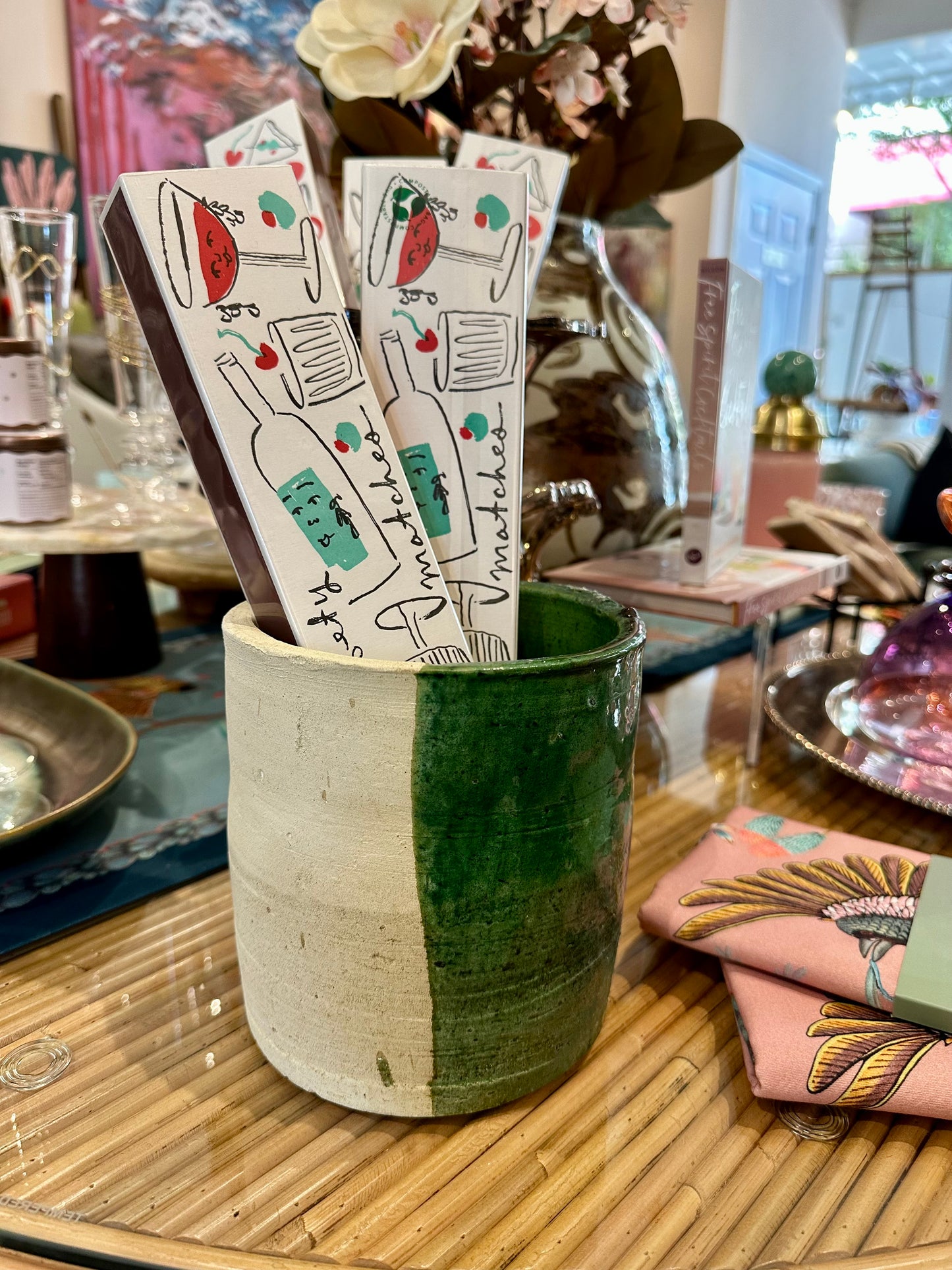 Tamegrout Half-Glazed Green Planter / Utensil Holder