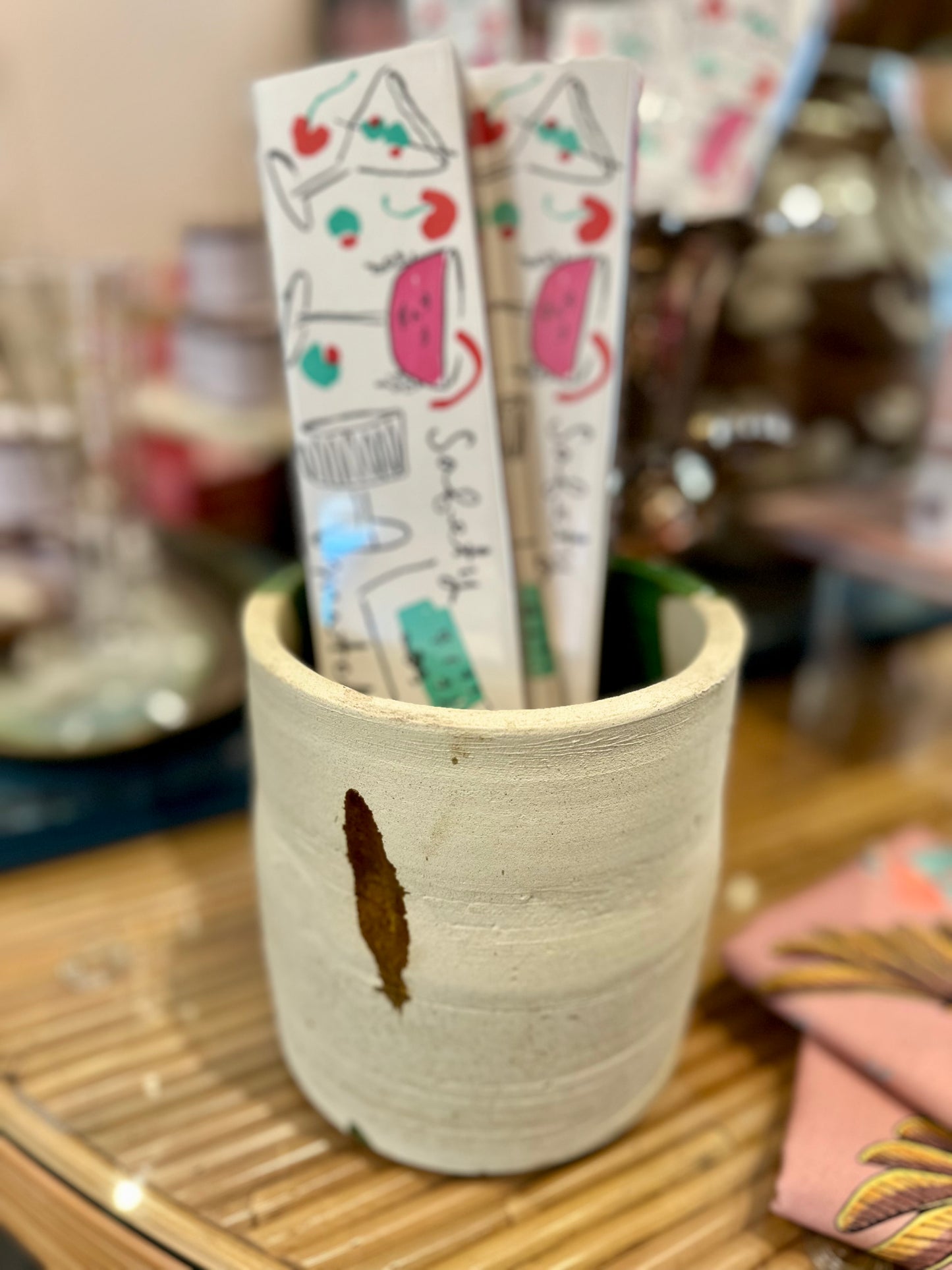 Tamegrout Half-Glazed Green Planter / Utensil Holder