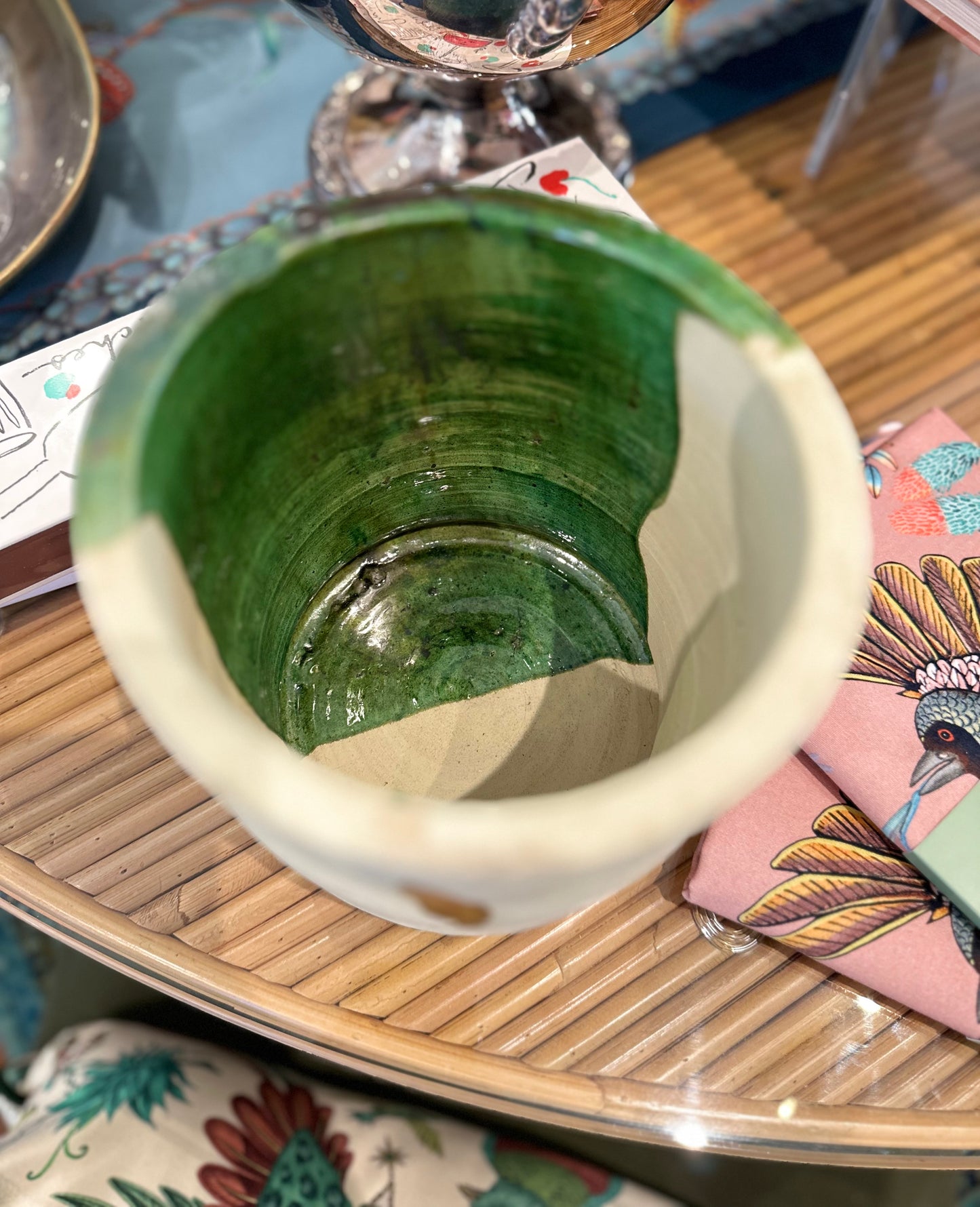 Tamegrout Half-Glazed Green Planter / Utensil Holder
