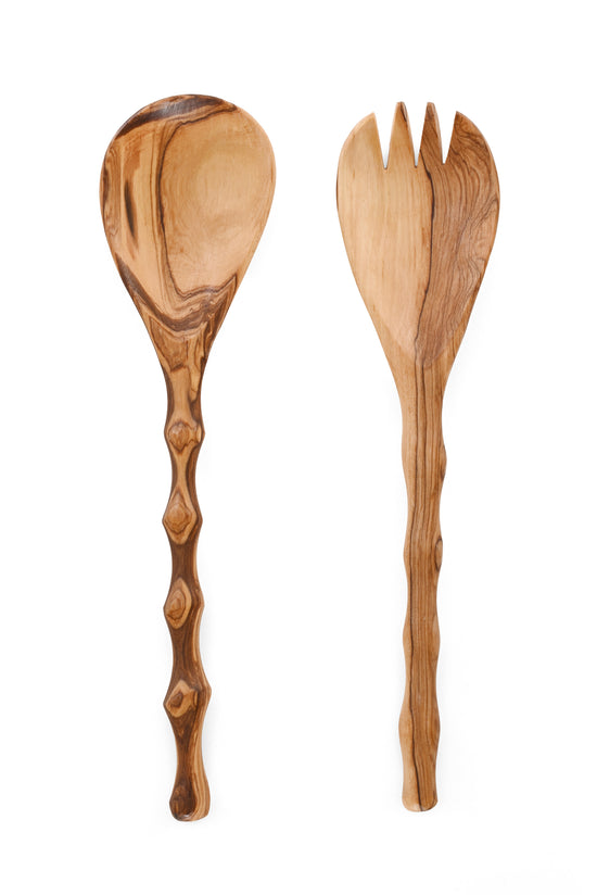 Wild Olive Wood Salad Servers - Bamboo Design