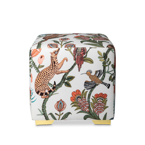 Camp Critters Linen Coral Cube Ottoman
