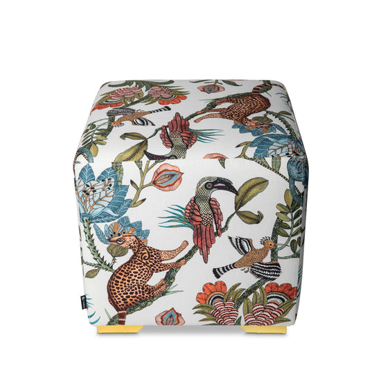 Camp Critters Linen Coral Cube Ottoman