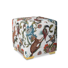 Load image into Gallery viewer, Camp Critters Linen Coral Cube Ottoman
