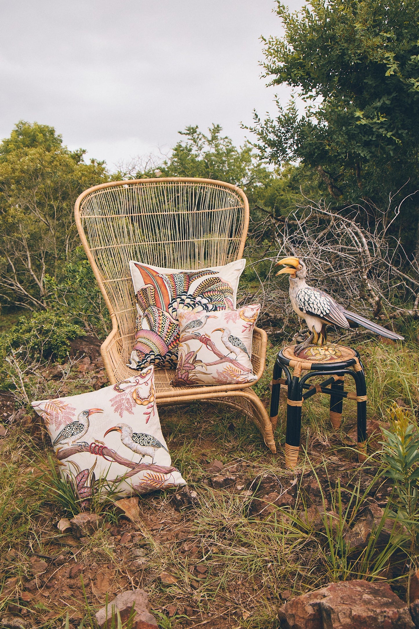 Hornbill Garden Pillow - Silk - Stone