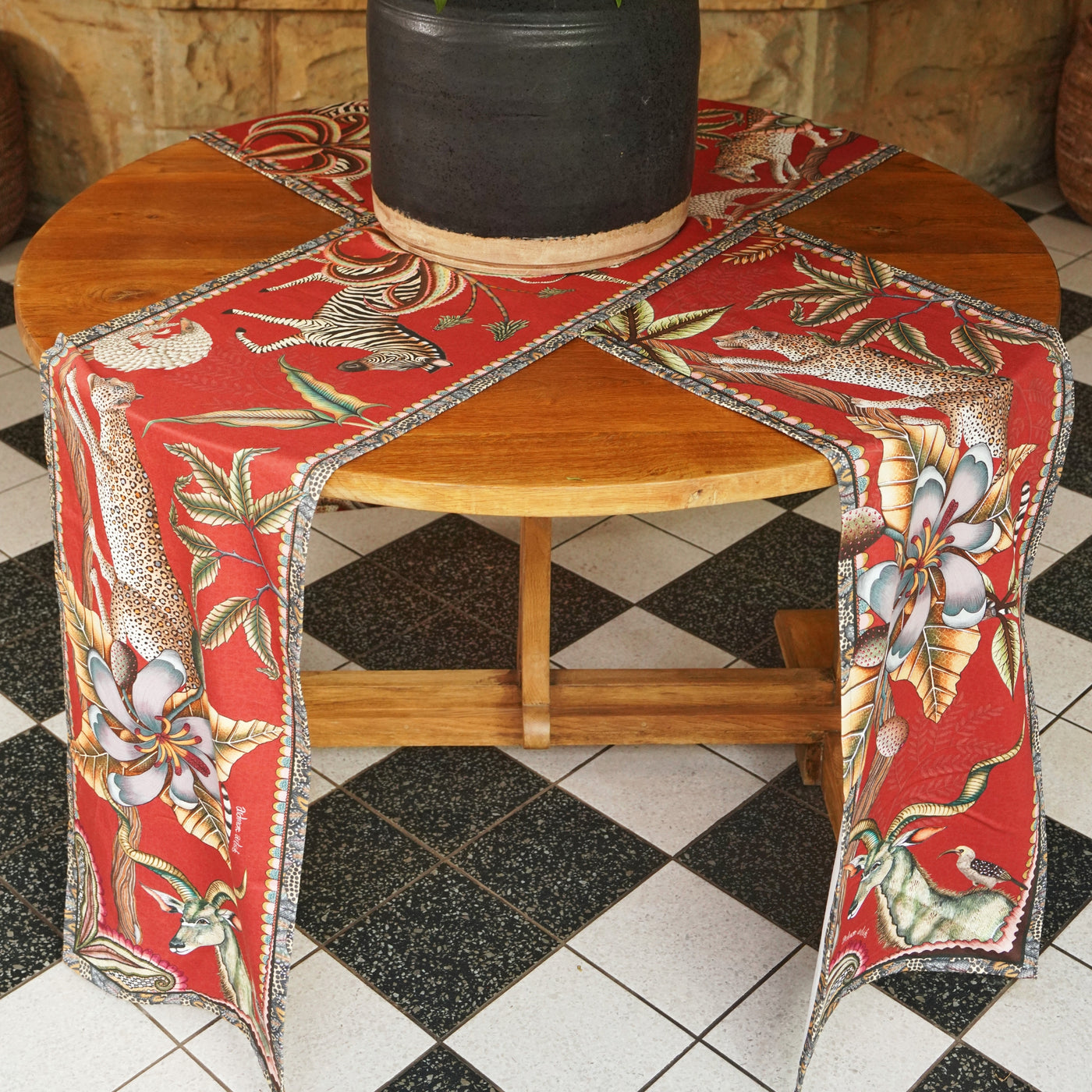 Pangolin Park Table Runner - Royal Red