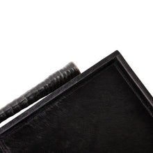 Load image into Gallery viewer, Black Cow Hide Long Rectangle Tray / Gemsbok Horn Handle
