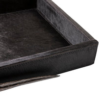 Load image into Gallery viewer, Black Cow Hide Long Rectangle Tray / Gemsbok Horn Handle
