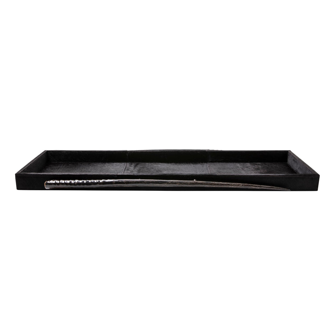 Black Cow Hide Long Rectangle Tray / Gemsbok Horn Handle