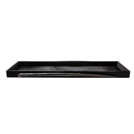 Black Cow Hide Long Rectangle Tray / Gemsbok Horn Handle