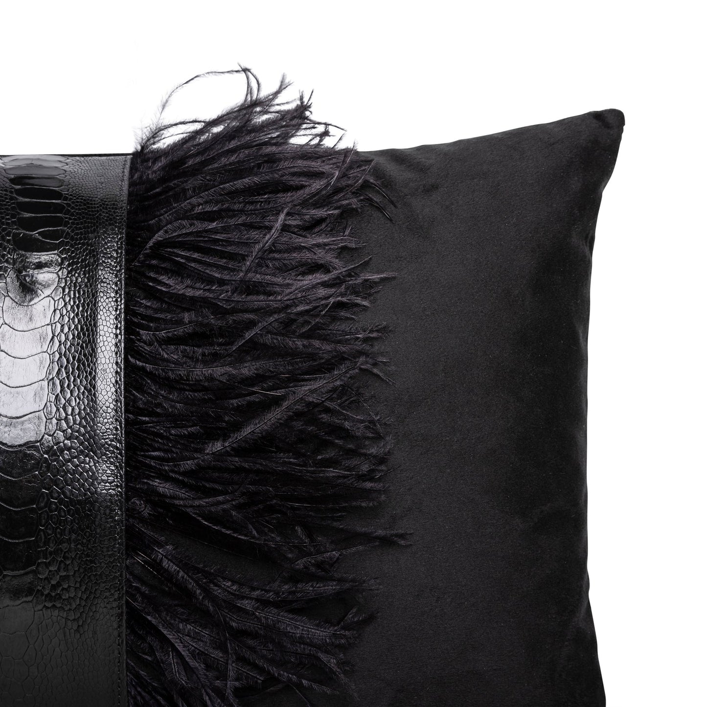 Ostrich Trim Pillow - Black / Velvet