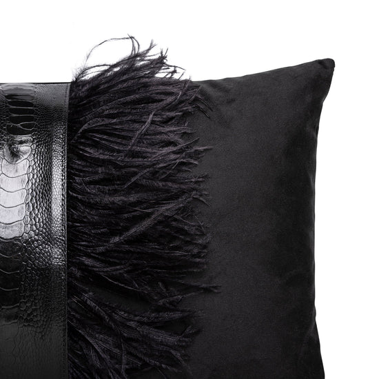 Ostrich Trim Pillow - Black / Velvet